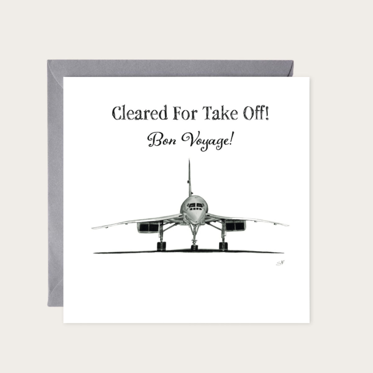 Concorde Bon Voyage Greeting Card – A Supersonic Send Off — card with grey envelope