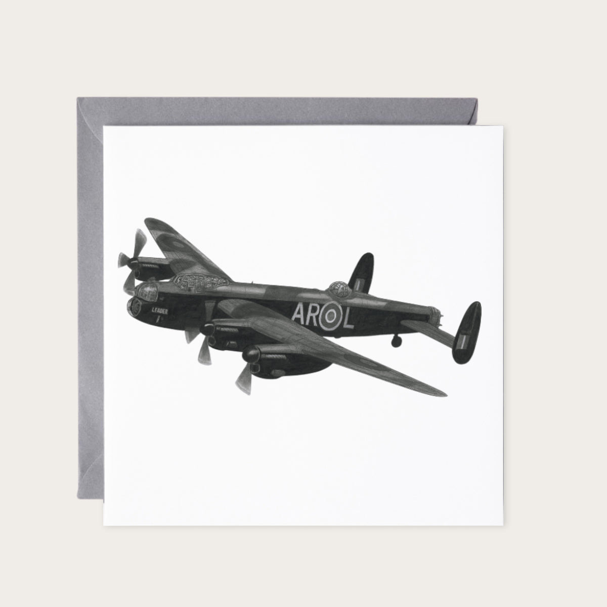 Avro Lancaster Aircraft Greeting Card — card with grey envelope