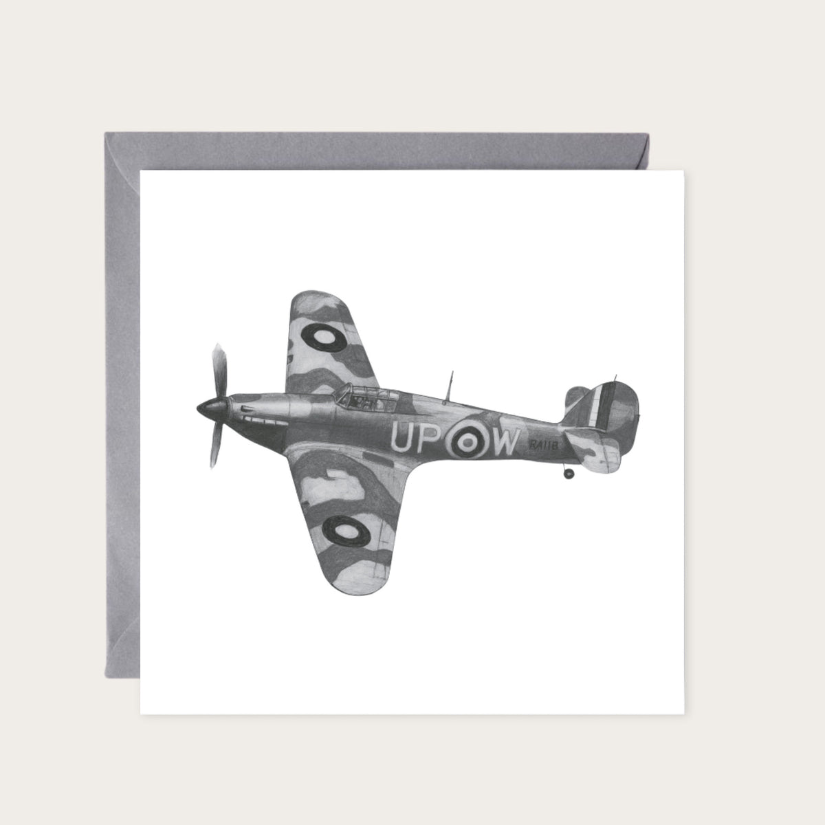 Hawker Hurricane R4118 Aircraft Greeting Card — card with grey envelope