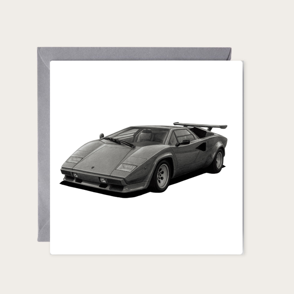 Lamborghini Countach Sports Car — card with grey envelope