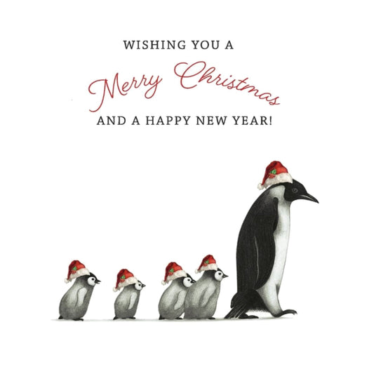Follow Me Penguins Christmas Card | Hand-Drawn Festive Penguin Illustration — card front