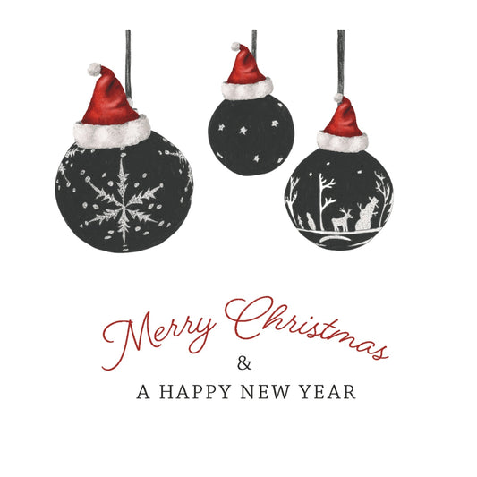 3 Christmas Baubles Card | Hand-Drawn Festive Ornament Illustration — card front