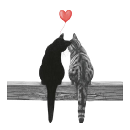 Two Cats Heart Balloon Greeting Card | Cute Cat Love Card — card front