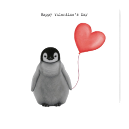 Valentine’s Penguin Greeting Card – Cute Heart Balloon — card front