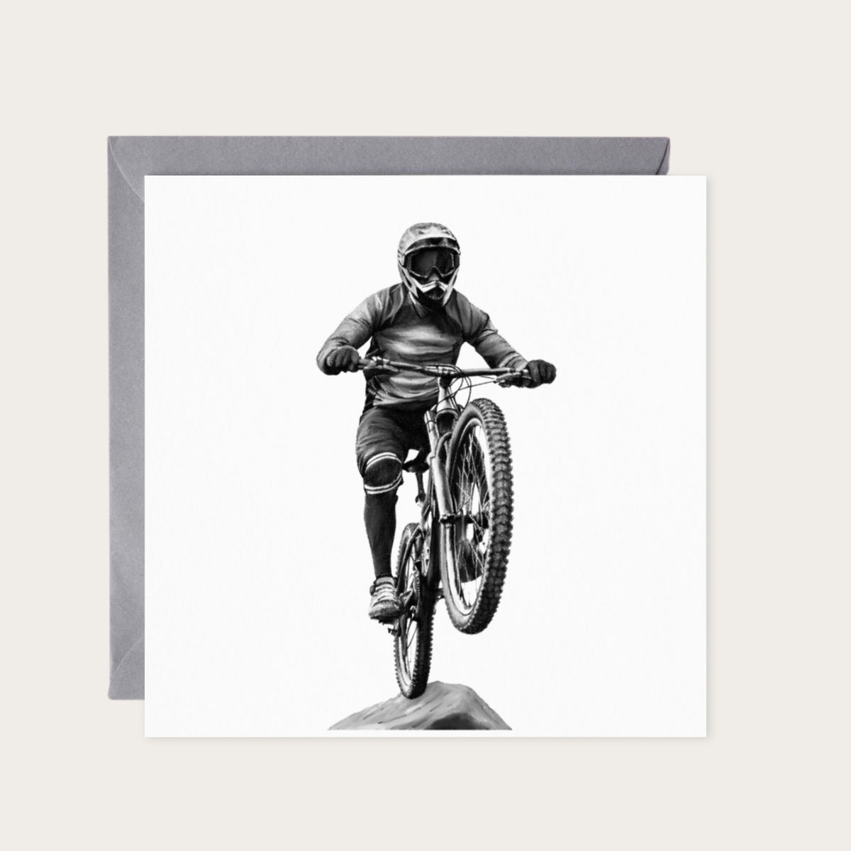 Hand-Drawn Motorbike Greeting Card – Vintage Motorcycle Illustrated Card — card with grey envelope