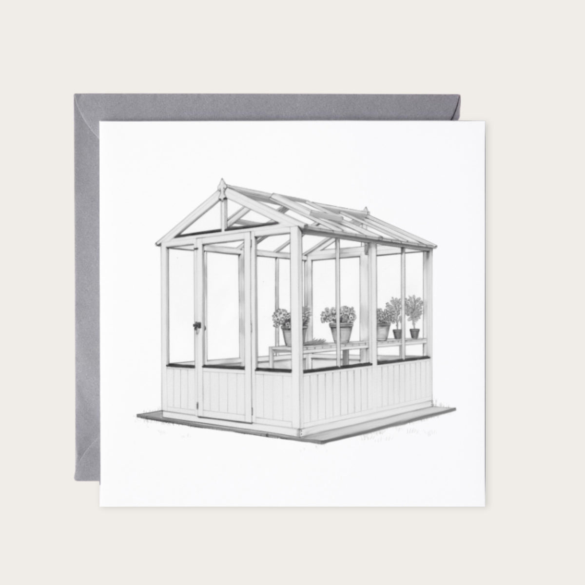 Greenhouse Gardening Hobbies Greeting Card — card with grey envelope