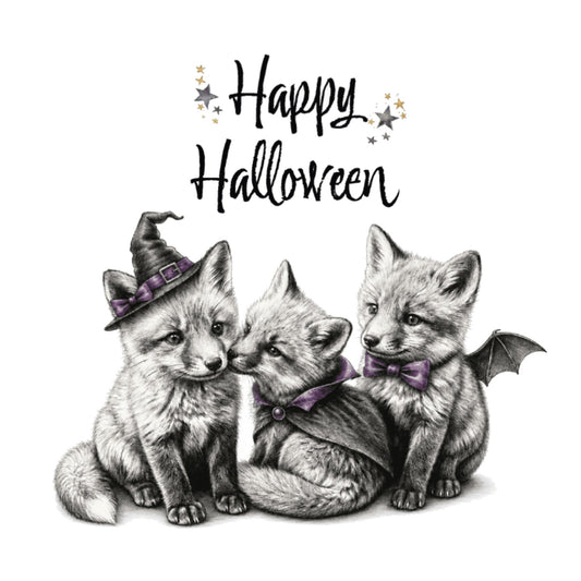 3 Little Foxes Halloween Card | Cute Halloween Greeting Card — card front