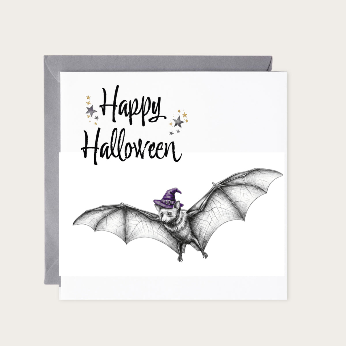 Cute Halloween Bat Card | Adorable Bat Halloween Greeting Card — card with grey envelope