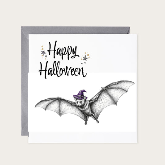 Cute Halloween Bat Card | Adorable Bat Halloween Greeting Card — card with grey envelope