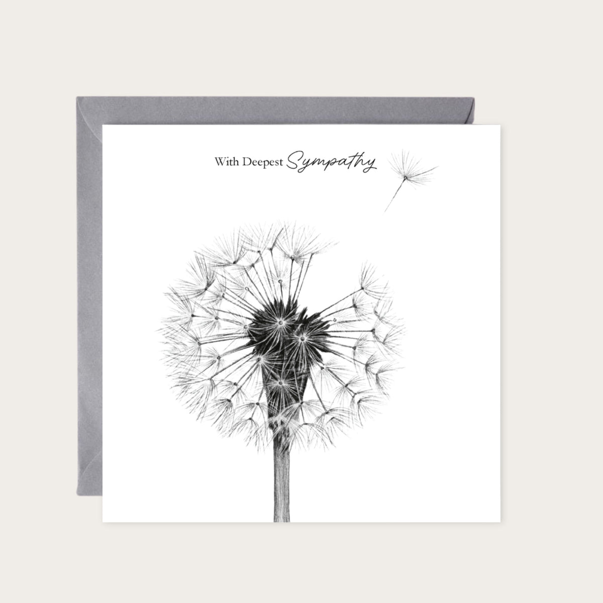 With Deepest Sympathy Dandelion Card | Elegant Bereavement Greeting Card — card with grey envelope