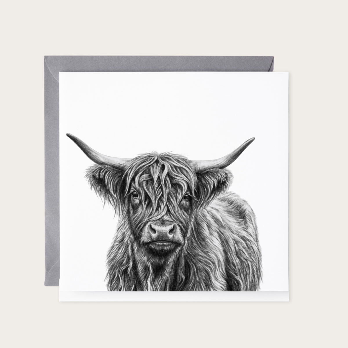 Highland Coo Greeting Card | Scottish Highland Cow — card with grey envelope