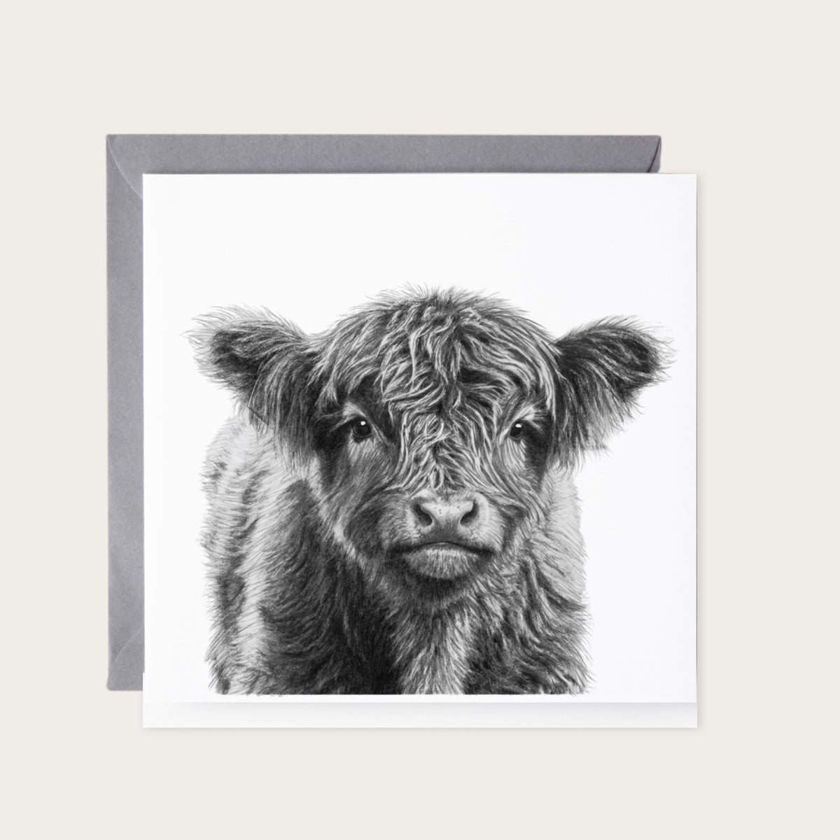 Junior the Highland Coo Greeting Card | Highland Cow — card with grey envelope