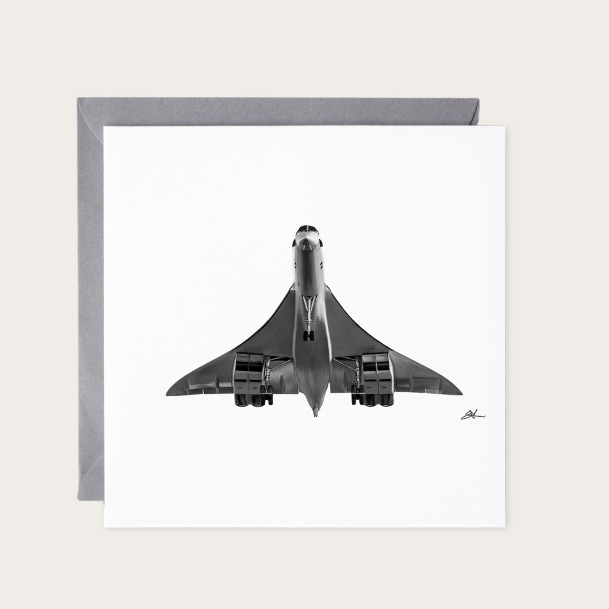 Concorde Final Approach Aviation Greeting Card — card with grey envelope