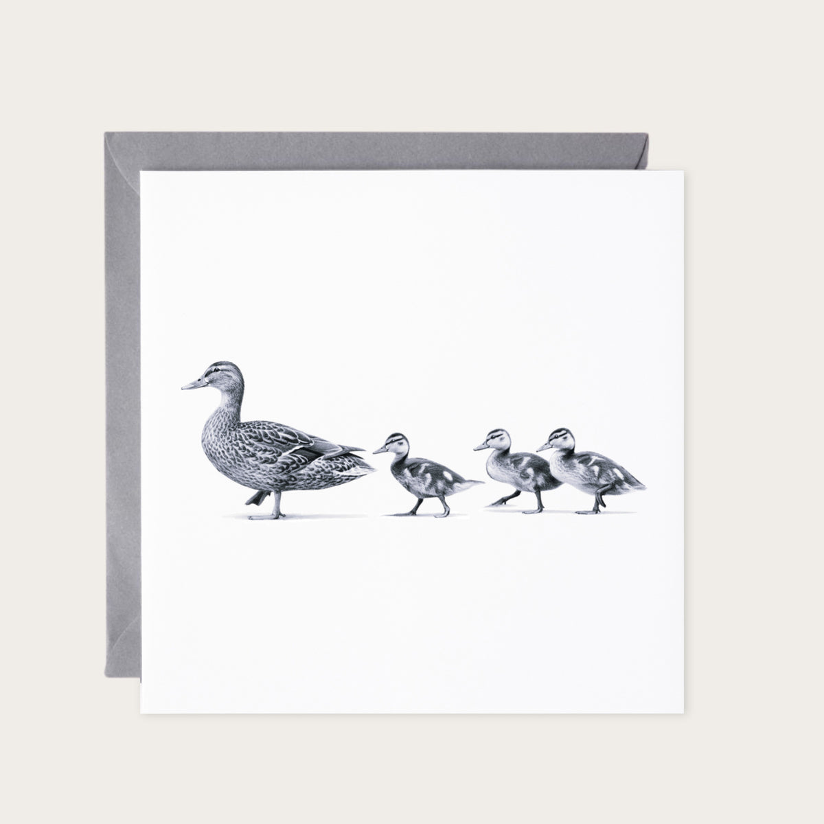 Ducks in a Row Greeting Card — card with grey envelope