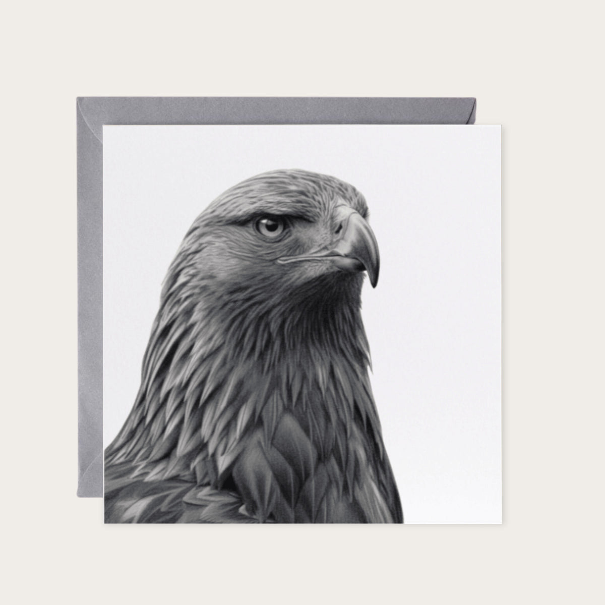 Golden Eagle Hand-Drawn Greeting Card — card with grey envelope