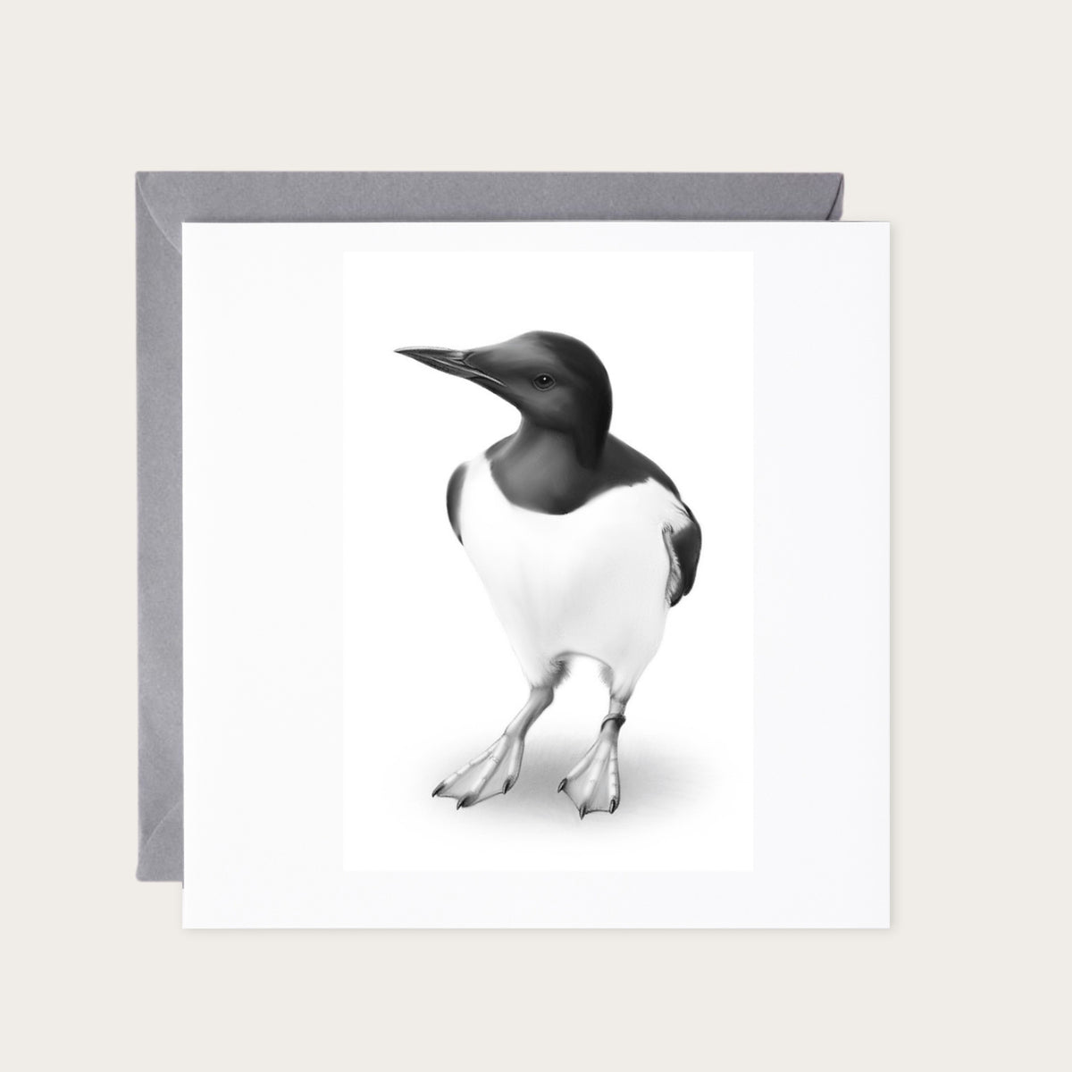 Guillemot Hand-Drawn Greeting Card — card with grey envelope