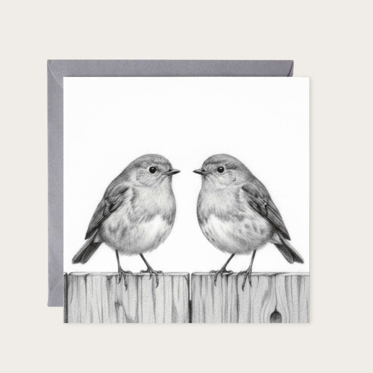 Robin Perch Hand Drawn Greeting Card — card with grey envelope
