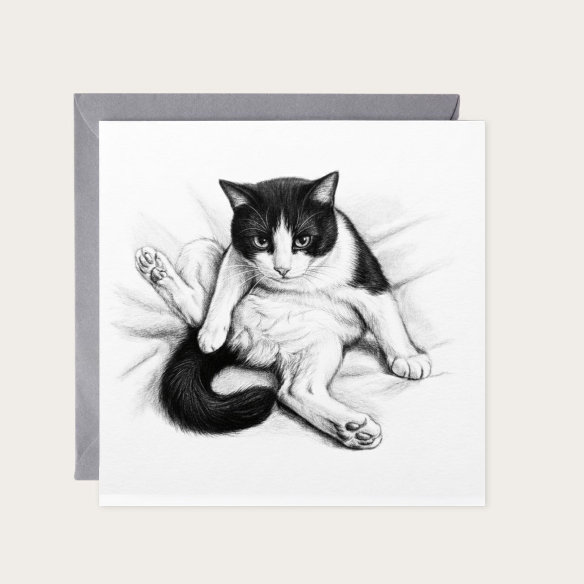 Cheeky Cat Greeting Card — card with grey envelope