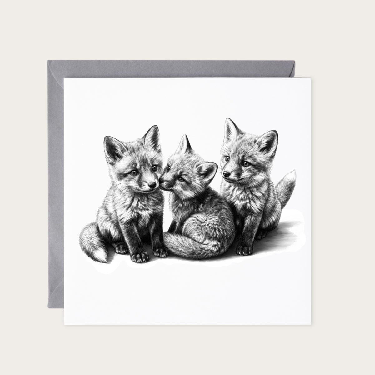 Fox Cuddles Greeting Card — card with grey envelope