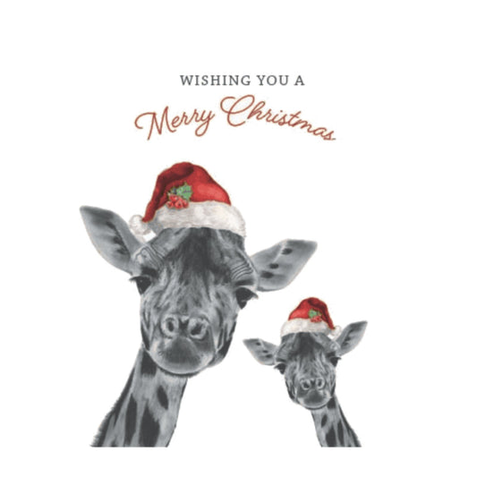 Merry Christmas – Giraffe & Baby Festive Greeting Card — card front
