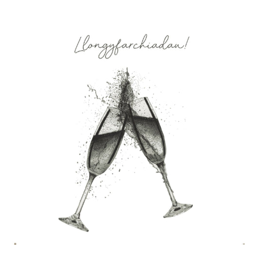 Llongyfarchiadau – Champagne Glasses Greeting Card — card front