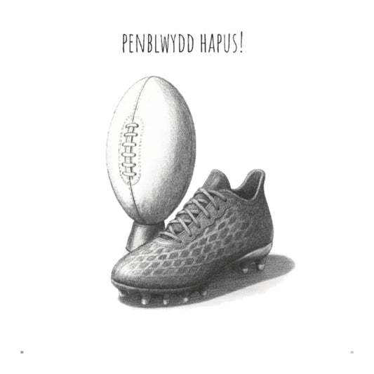 Penblwydd Hapus – Rugby Greeting Card — card front
