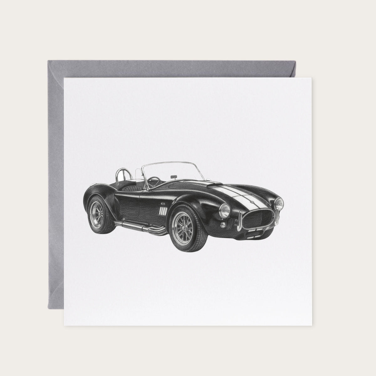 AC Cobra – Hand-Drawn Greeting Card | Classic British Sports Car Art — card with grey envelope
