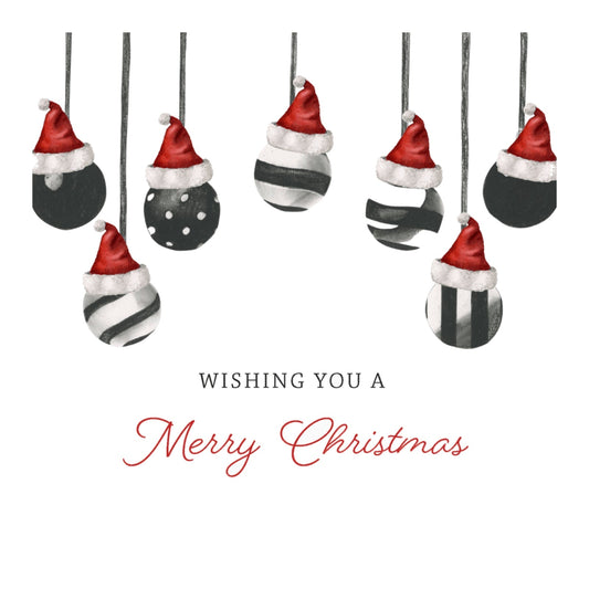 7 Red Hat Baubles Card Christmas Card — card front