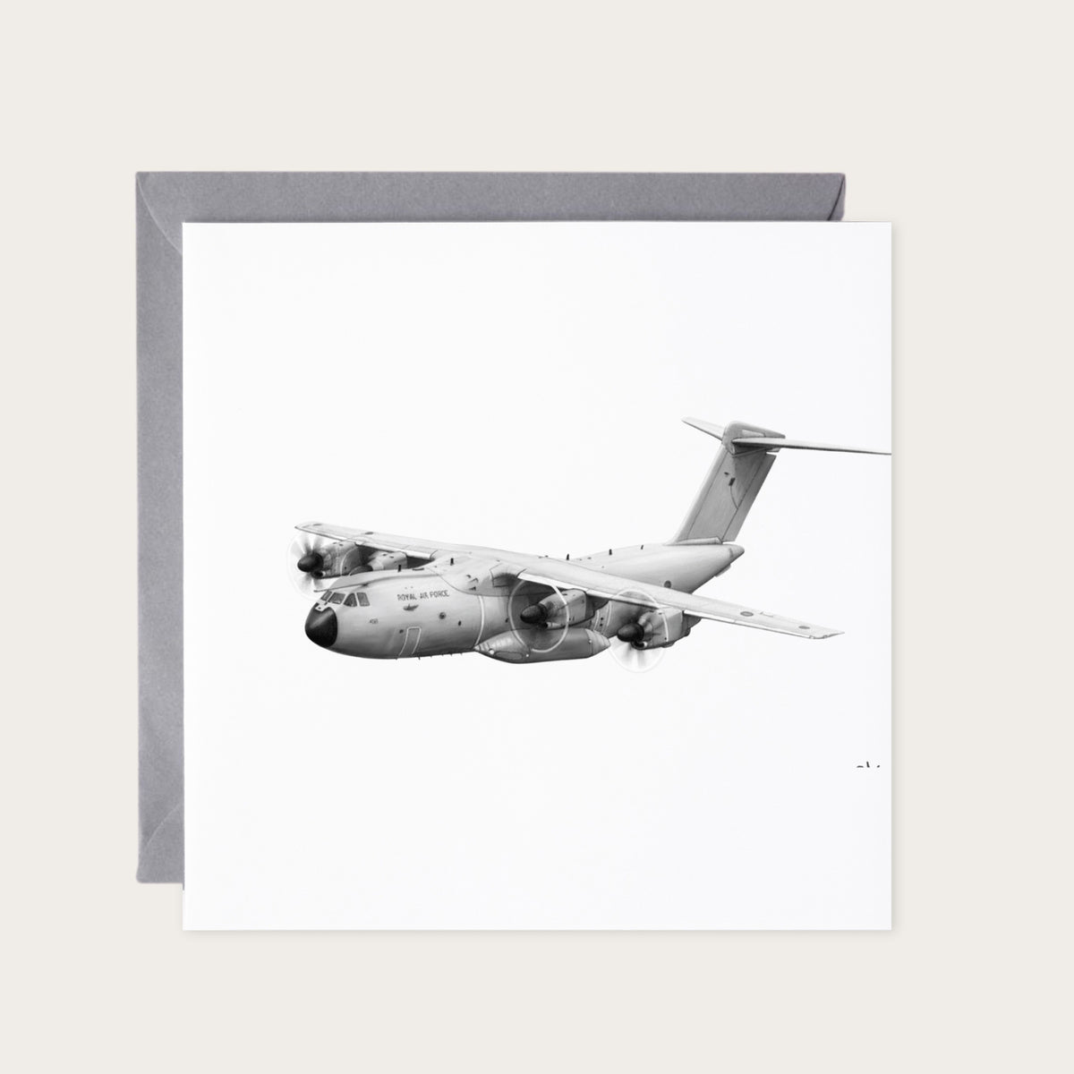 Airbus A400M Atlas C1 – Hand-Drawn Greeting Card — card with grey envelope