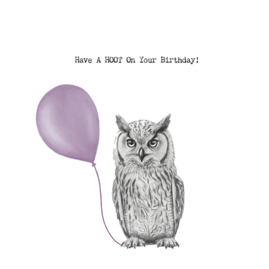 Birthday Owl – Hoot! Have a Hoot of a Birthday | Hand-Drawn Whimsical Greeting Card — card front