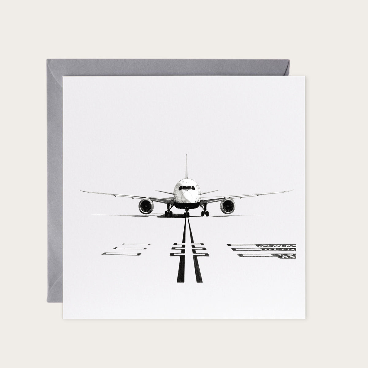 Boeing 787 Dreamliner – Hand-Drawn Greeting Card | Sleek Modern Aviation Art — card with grey envelope