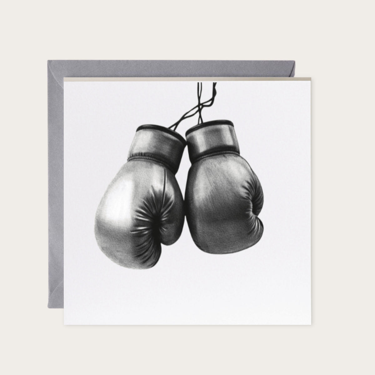 Boxing Gloves – Hand-Drawn Greeting Card | Sport & Fitness Art — card with grey envelope