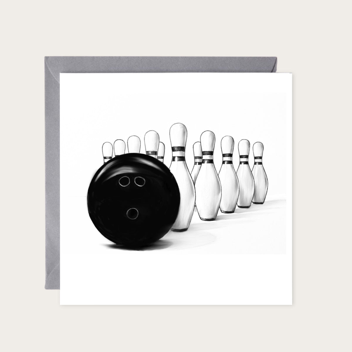 Bowling Greeting Card — card with grey envelope
