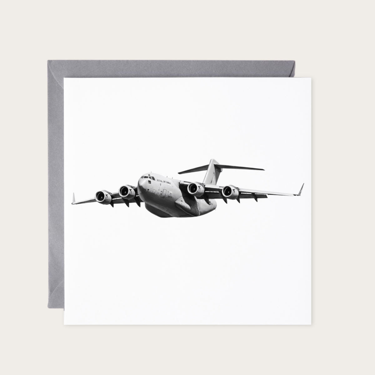Boeing C-17 Globemaster III Greeting Card | Military Aviation Art — card with grey envelope