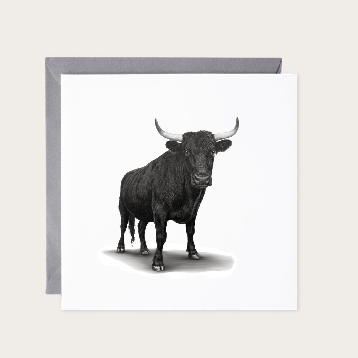 Bull Greeting Card — card with grey envelope