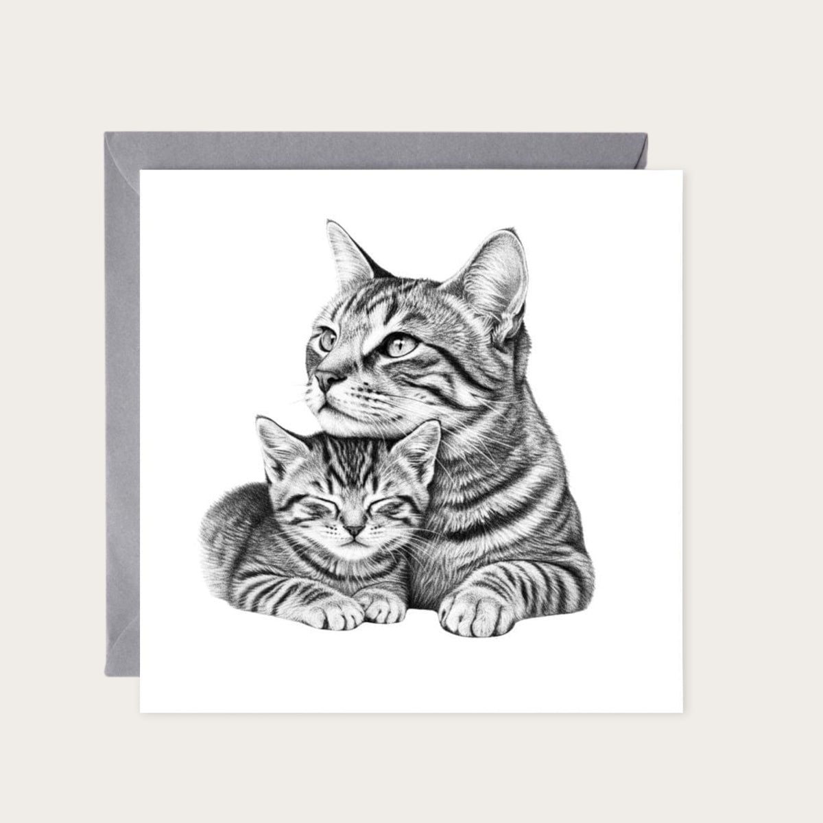Cat Cuddles Pet Greeting Card — card with grey envelope