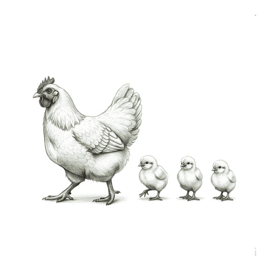 Chickens and Hen – Hand-Drawn Greeting Cards | Charming Farmyard Pet Art — card front