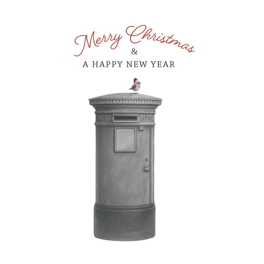 Christmas Postbox and Robin – Festive Holiday Greeting Card — card front