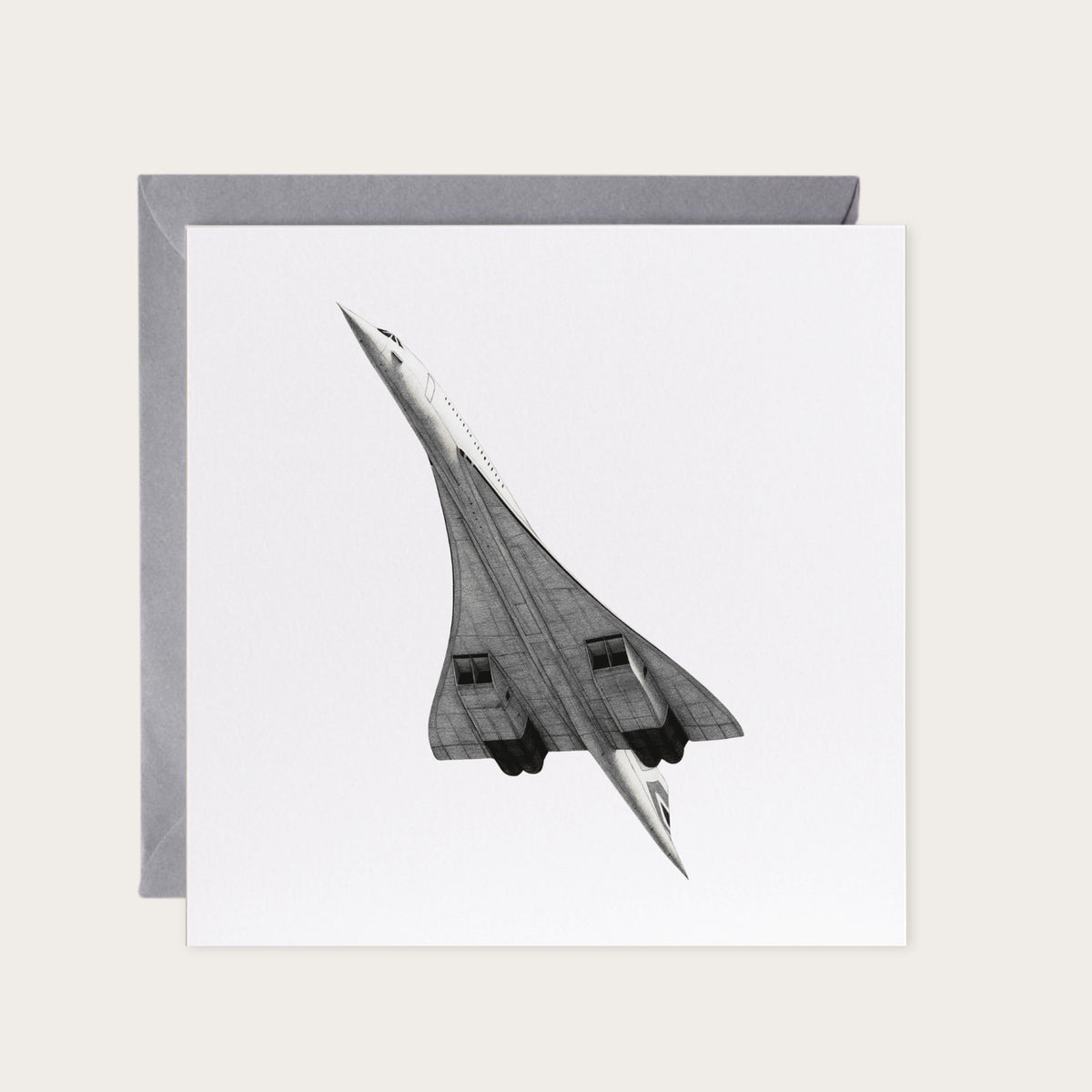 Concorde – Take Off – Hand-Drawn Greeting Card | Iconic Supersonic Aviation Art — card with grey envelope