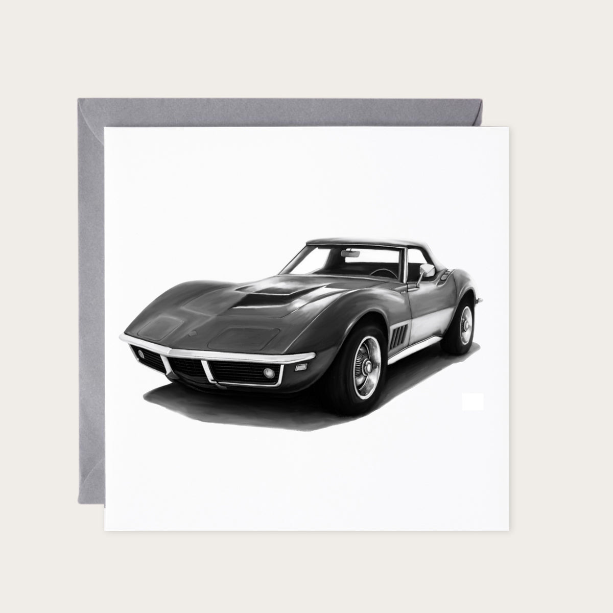 Corvette Car Greeting Card — card with grey envelope