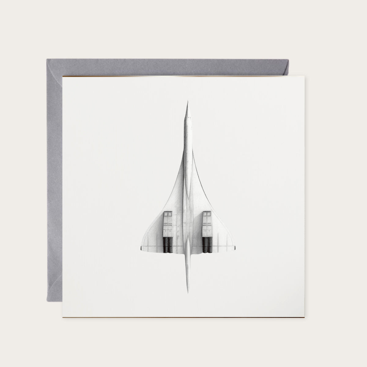 Concorde – Up Above (Delta Wing) – Hand-Drawn Greeting Card | Iconic Supersonic Aviation Art — card with grey envelope