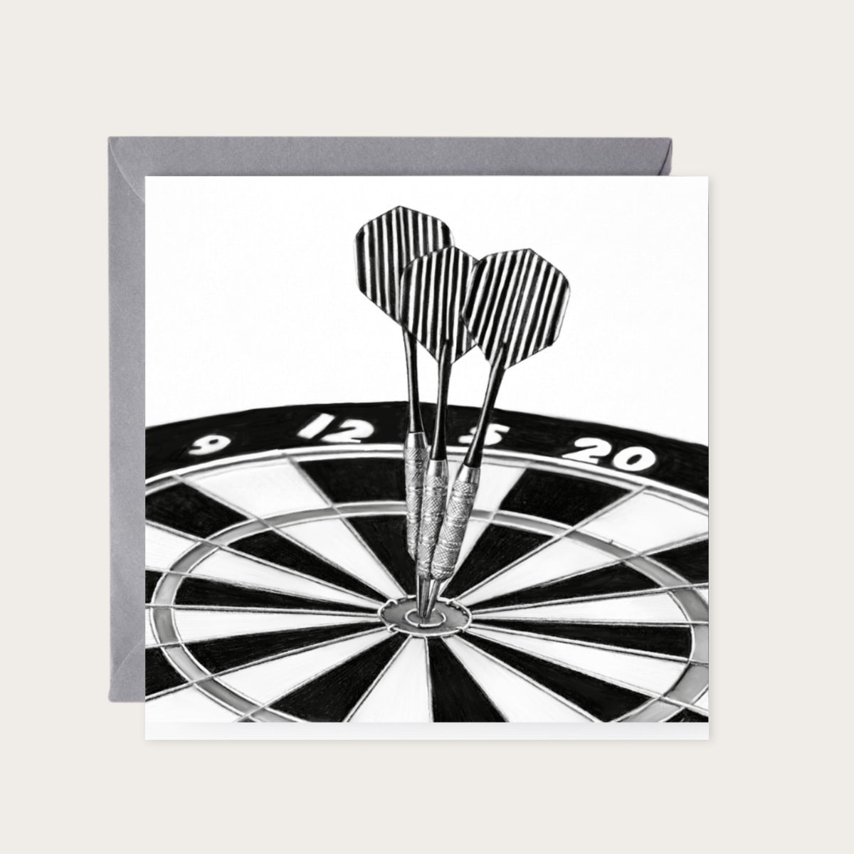 Darts – Hand-Drawn Greeting Card | Pub & Leisure Sport Art — card with grey envelope
