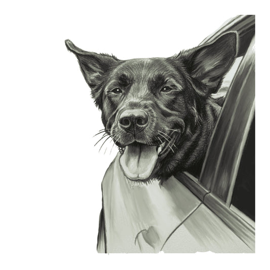 Driving Dog – Hand-Drawn Greeting Card | Playful & Charming Pet Art — card front