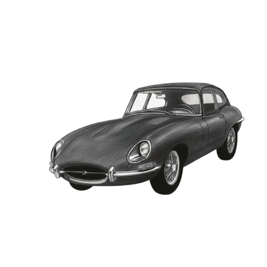 E-Type Jaguar – Hand-Drawn Greeting Card | Classic British Sports Car Art — card front