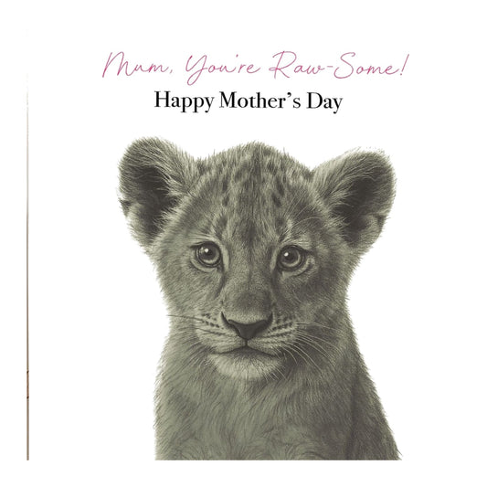 Your Roarsome Cub Lion Mother’s Day Hand-Drawn Greeting Card | Playful & Loving Art — card front