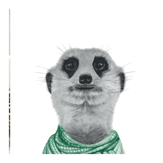 Winter Meerkat Christmas Card – Standing Tall & Snug in Green — card front