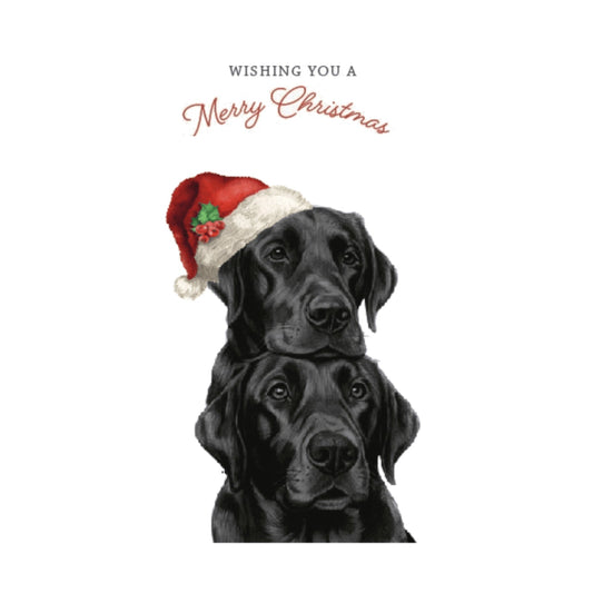 Festive Dog Brothers Labrador Christmas Card – Hand-Drawn Holiday Greeting — card front