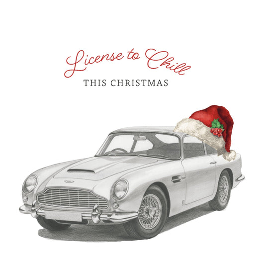 Licence to Chill This Christmas – Aston Martin Red Hat Festive Card — card front