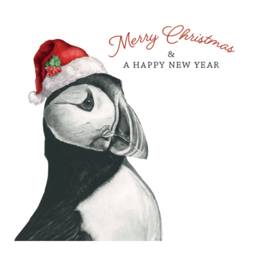 Merry Christmas Festive Puffin Greeting Card — card front