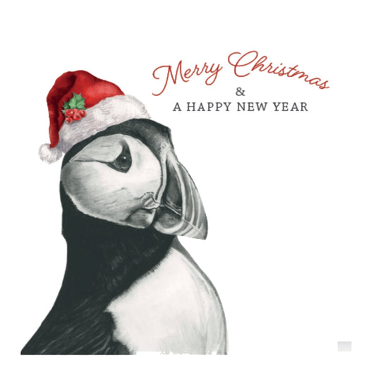 Merry Christmas Puffin Card – Festive Puffin Christmas Card — card front